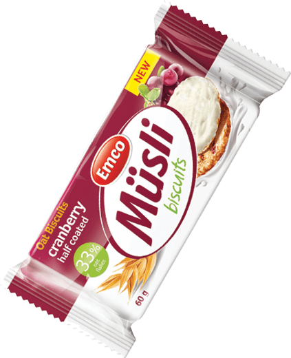 Müsli biscuits cranberry half coated with yoghurt - Emco ...